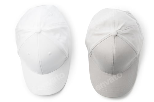 Preview: Two Basic Baseball Caps Positioned Side by Side on a White Background