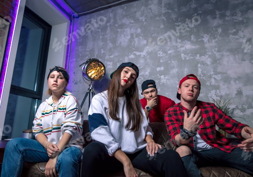 Preview: members of young gang , music band having rest in the room