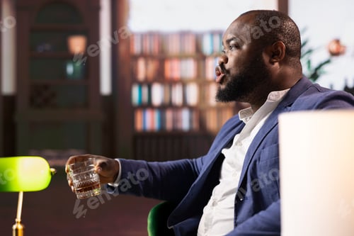 Preview: Confident diverse gentlemen meeting in a classic elite club