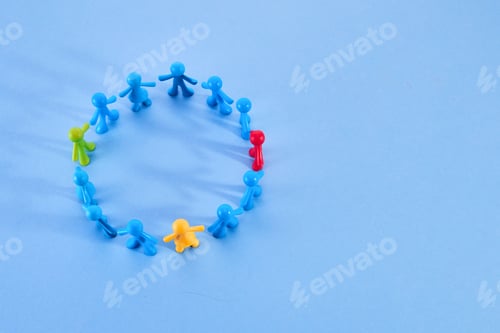 Preview: Diversity and inclusion concept. Colorful figurines on blue background