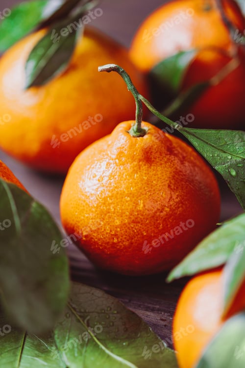Preview: Tasty tangerines on a table. Macro food photography. The concept of healthy eating and lifestyle.