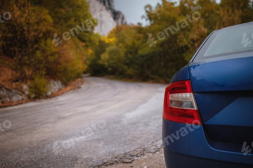 Preview: Freedom car travel concept in autumn mountains