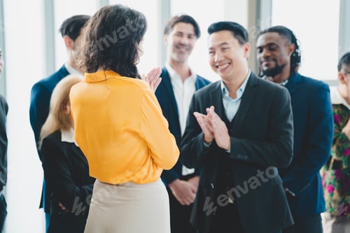 Preview: Asian businessman present start up project to expert investor, Teamwork group of multicultural