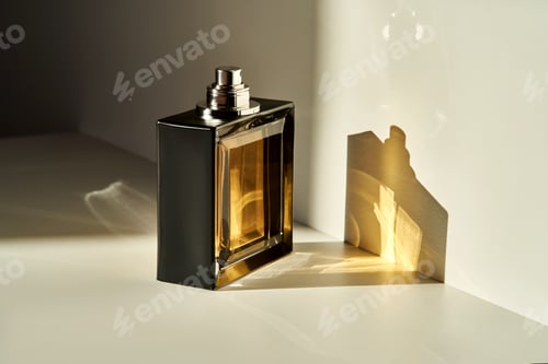 Preview: A bottle of perfume in the rays of the sun.