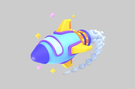 Preview: Cartoon rocket with blue body and yellow fins
