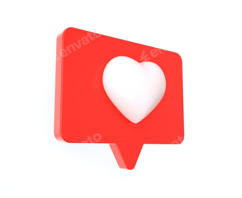 Preview: 3d render, like or love social media icon isolated on white background