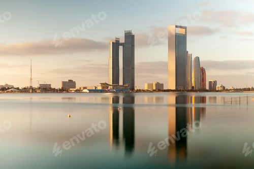 Preview: Abu Dhabi cityscape early morning at the sunrise