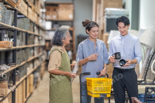 Preview: Senior Female Ceramic Owner Assists Couple in Family Run Warehouse
