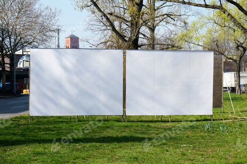Preview: two realistic blank billboards side by side