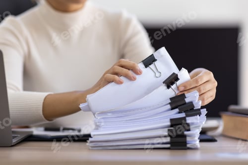 Preview: Business Documents, Auditor businesswoman checking searching document legal prepare paperwork or rep