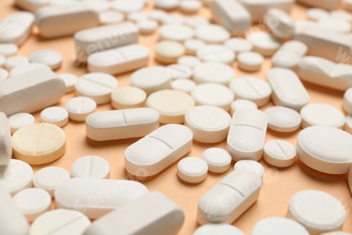 Preview: Many different pills on color background