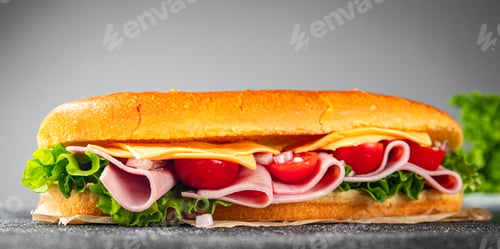 Preview: ham sandwich sliced meat, cheese, lettuce, tomato, vegetable, bun bread fresh food tasty eating meal