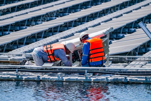 Preview: Floating solar photovoltaic panels at sustainable electrical power plant