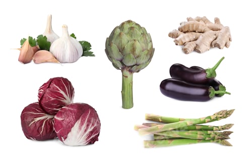 Preview: Collage with many fresh vegetables on white background