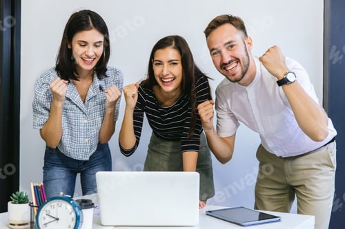 Preview: Diverse colleagues gather in brainstorm discuss statistics together.