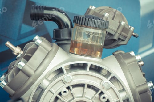Preview: Tank with oil in engine of agricultural or industrial machine