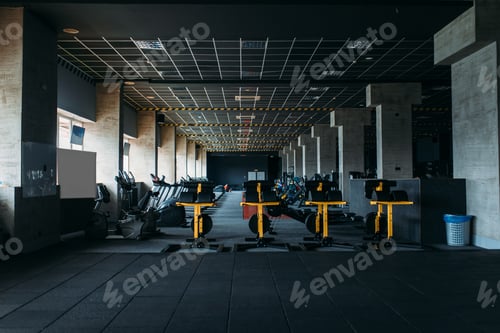 Fitness club interior. Gym nobody