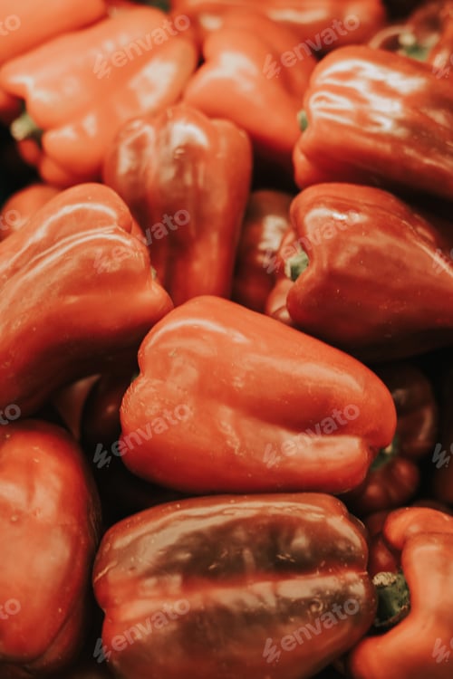 Preview: Group of organic red bell pepers