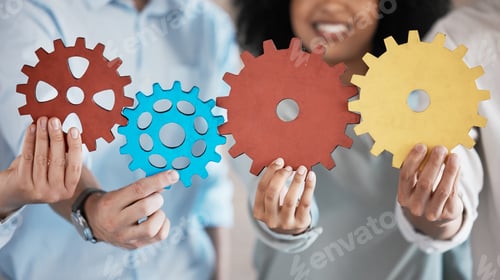 Preview: Problem solving business people with integration sign for teamwork, collaboration and connection wh