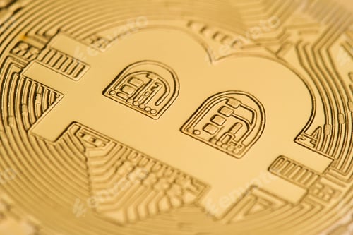 Preview: close up of on a golden coin bitcoin logo