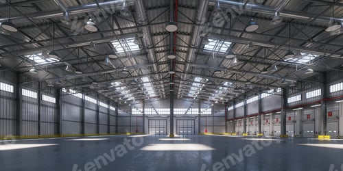 Preview: Empty warehouse or storehouse in daylight.