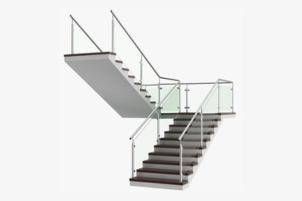 Preview: Modern U-Shaped Staircase with Glass and Metal Railing