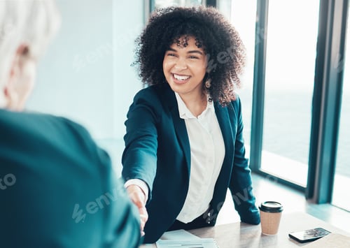 Preview: Lets make this happen. Shot of two businesspeople shaking hands during a meeting in the office.