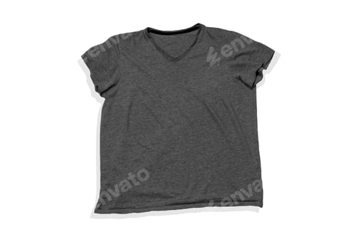 Gray V-Neck T-Shirt on White Background