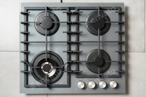 Preview: New modern shining metal gas cooker close up