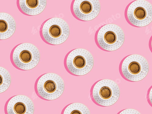 Preview: Cup of espresso coffee flat lay pattern on pink