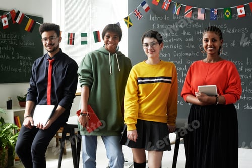 Preview: Multiethnic students standing in class