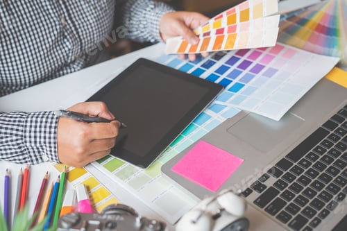 Preview: The graphic designer creative team is currently working on the design and color selection