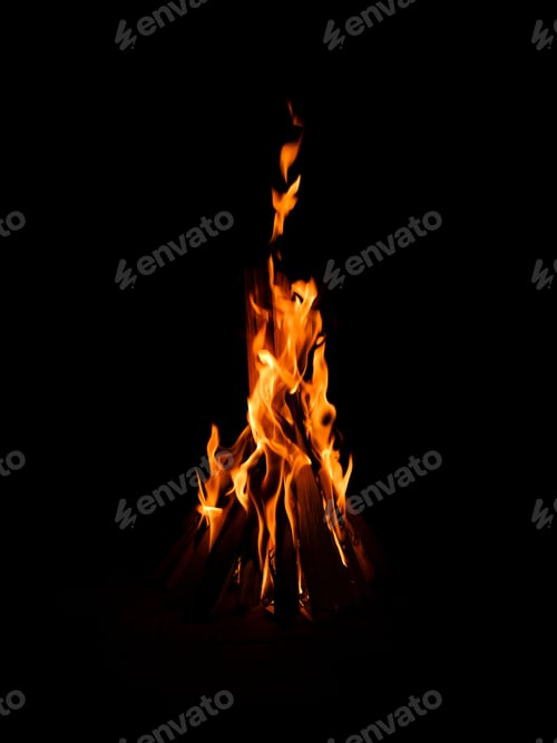 Preview: playing tongues and reflections of flame on a black background
