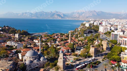 Preview: Aerial view of Antalya Kaleiçi, Yivli Minaret and Ottoman Houses in the Old Antalya Marina
