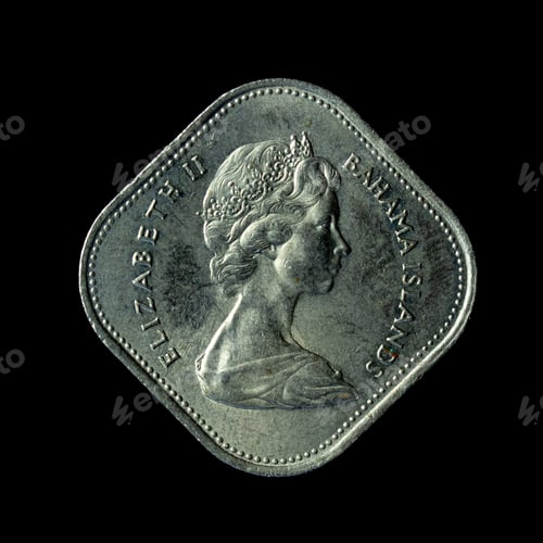 Preview: 1969 The Bahamian Fifteen Cents isolated on the black background