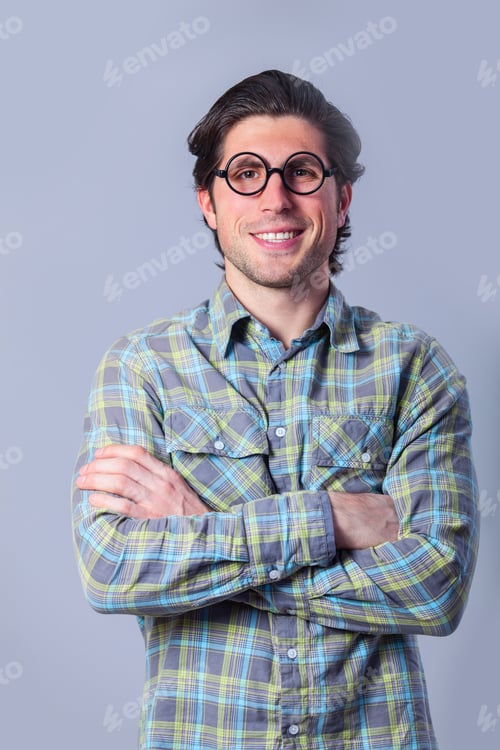 Preview: Portrait of funny man in glasses.