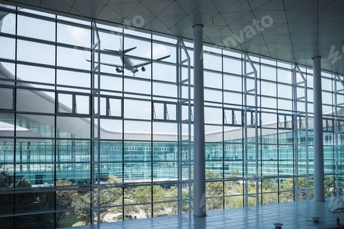 Preview: modern airport window scene with airplane