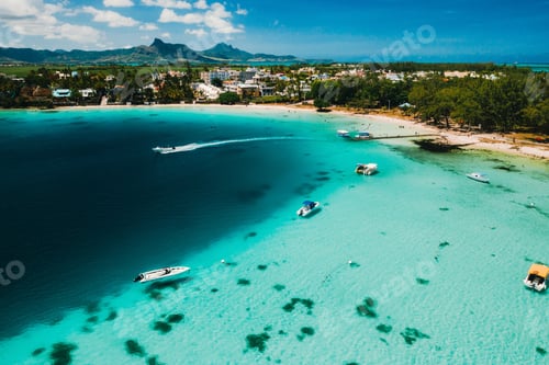 Preview: Aerial photography of the East coast of the island of Mauritius. the blue lagoon of the island of