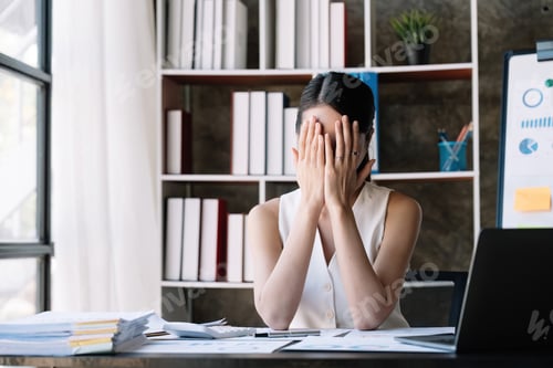 Preview: Business woman in bad mood failed and has problem while working with the laptop. woman get stressed