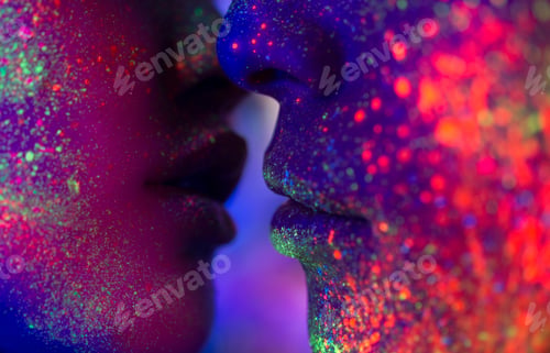 Preview: Fashion model with fluo painting on the face