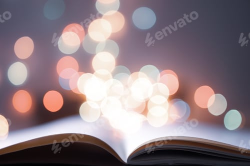 Preview: The Book Page On Colorful Light Blurred Bokeh For Education, Reading, Knowledge, Fiction, Fairy