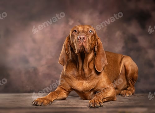 Preview: Vizsla dog looking calmly at camera in studio