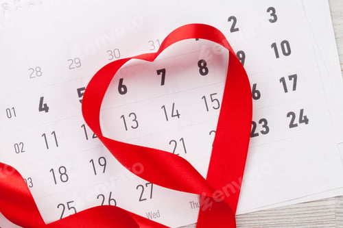 Preview: Valentines day greeting card and heart shaped ribbon