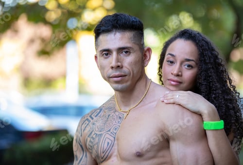 Preview: photo of a young couple of different ethnicities in good shape