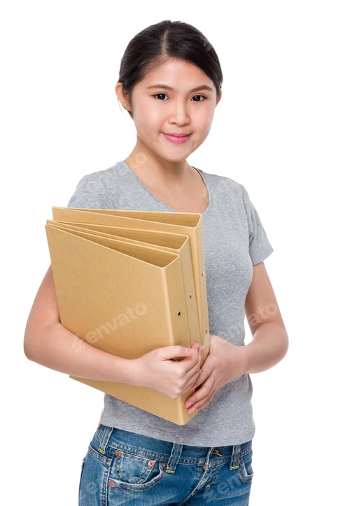 Preview: Young woman hold with folder