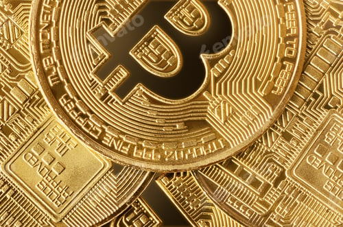 Preview: Group of golden bitcoins