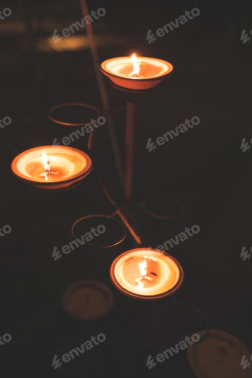 Preview: candle fire lamp decoration concept, candle with light of fire setting at cozy home outdoor