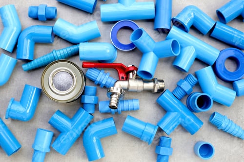 Preview: Blue pvc pipe connections for plumbing work.