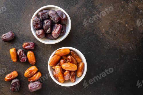 Preview: Date Fruit Healthy Tasty Sweet Dried Fruit Snack Healthy Meal Top View Copy Space For Text Food