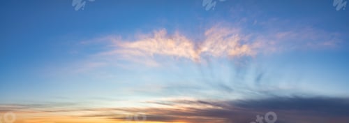 Preview: Panoramic View of colorful cloudscape during a sunny morning sunrise